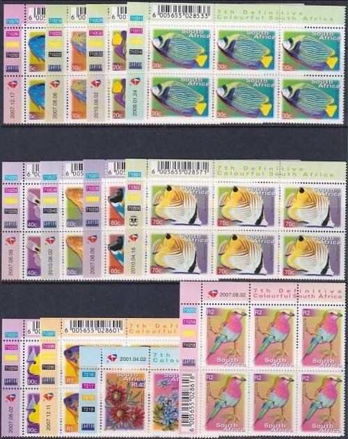 SOUTH AFRICA - 7th Definitive control blocks, various dates, no duplicates (MNH, 1 scan)